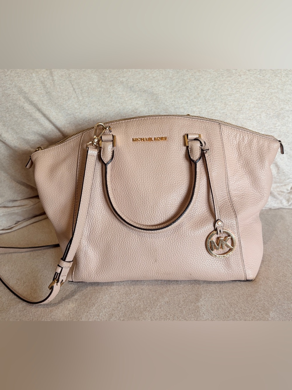 Michael Kors Nude Pink Pebbled Leather Satchel with Gold Hardware